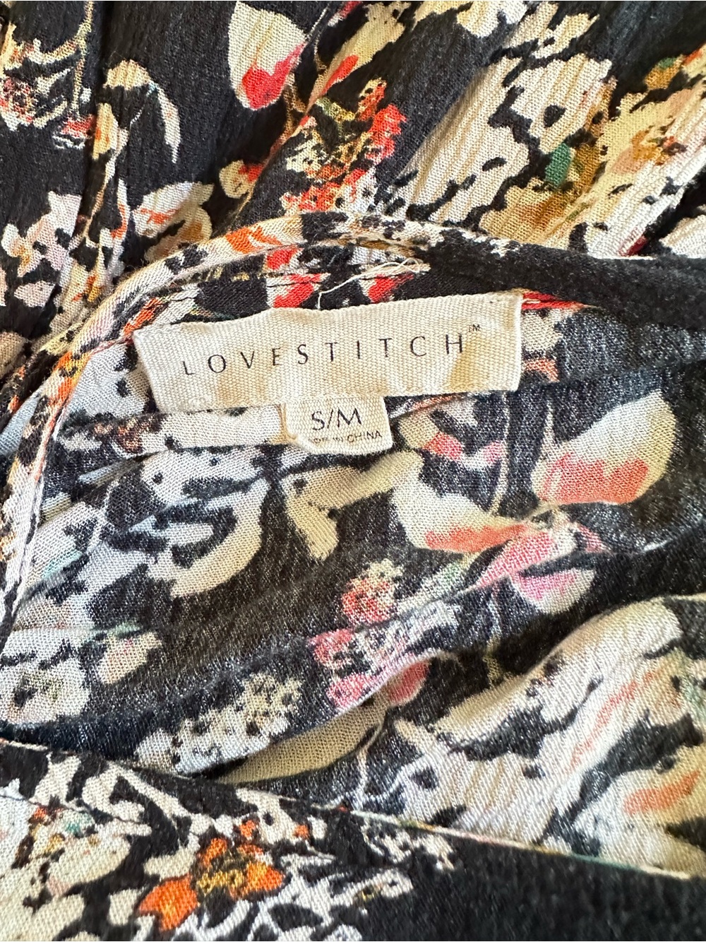 Lovestitch Black Floral Dress with Pink, Cream & Green Accents - Picture 7 of 7